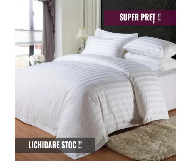 Lenjerie de pat damasc bumbac 100% - alb doua persoane promo